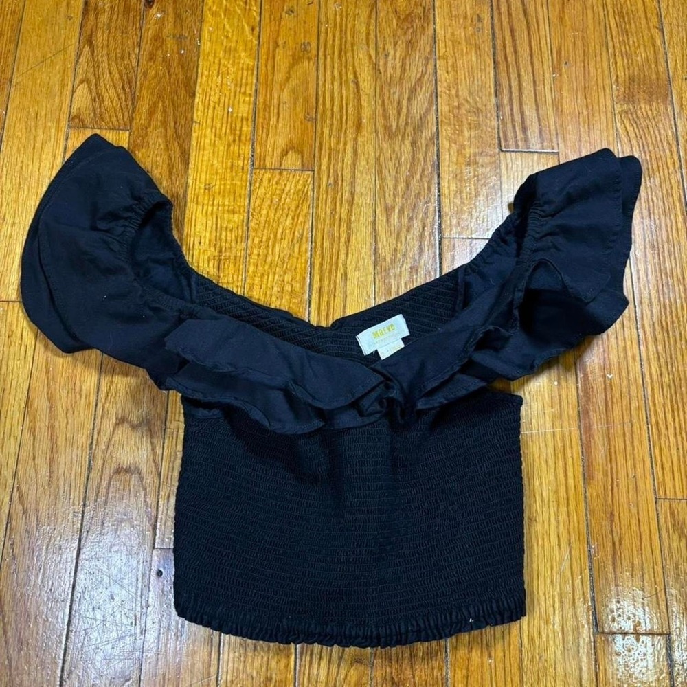 Anthropologie Maeve sleeve ruffle top trim smocked top off the shoulder size 4